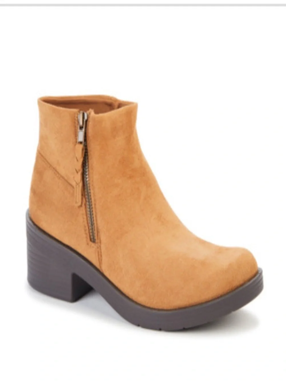 NIB Bzees Tan Outgoing Faux Leather Ankle Booties with Side Zip Sizes 8W & 9.5M